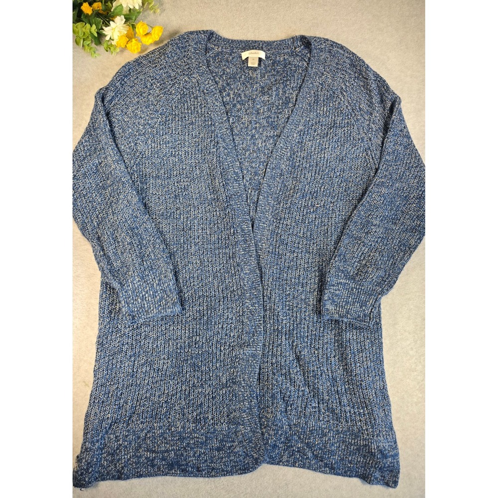 CJ Banks Knit Cozy Cardigan Sweater Womens 2X Blue Marl Open Front Side Lace Up